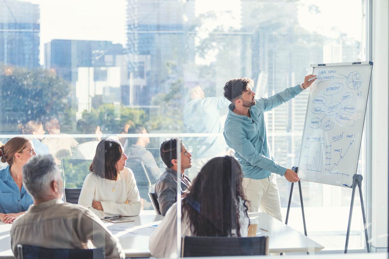 Business people watching a presentation on the whiteboard