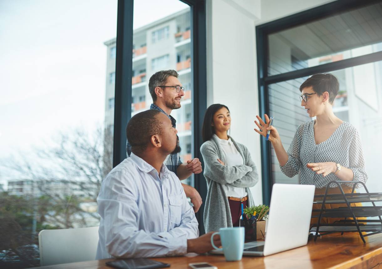 group brainstorming in an office