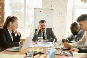 frustrated team in a business meeting